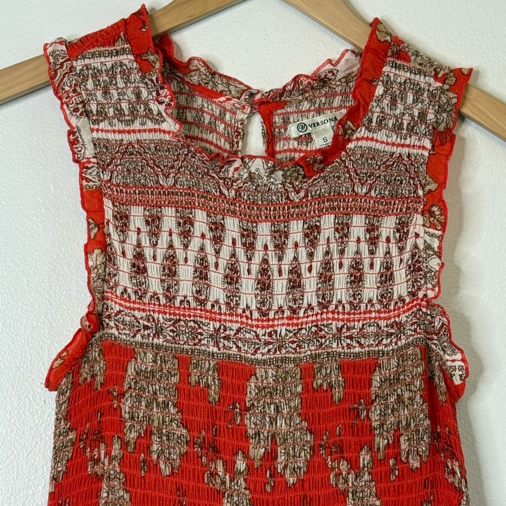 Versona Smocked Modal Floral Full Length Tiered Maxi Dress Orange Women’s Small - Picture 3 of 9